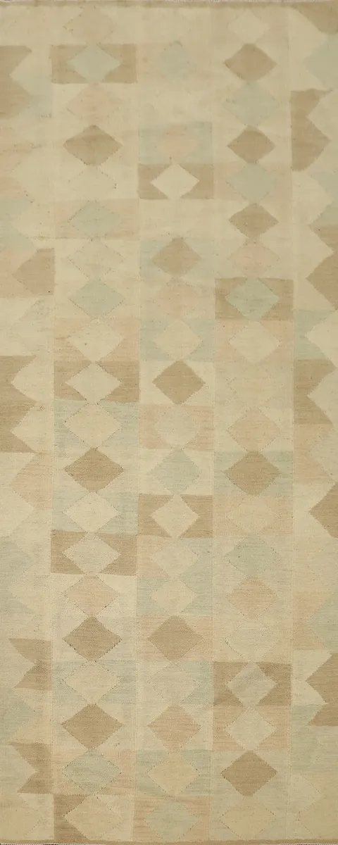 Vegetable Dye Kilim Geometric Runner Rug 3x9