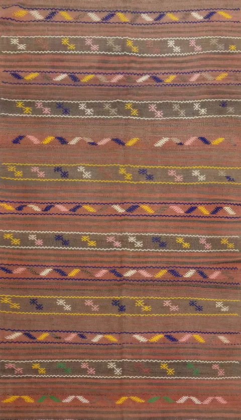 Geometric Kilim Vegetable Dye Area Rug 5x9