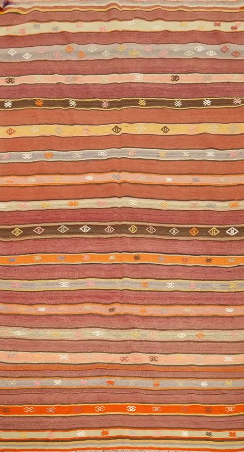 Vegetable Dye Kilim Area Rug 5x8 with Intricate Patterns