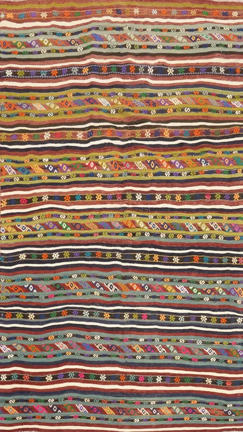 Striped Bohemian Kilim Area Rug 5x8 for a Colorful Living Space
