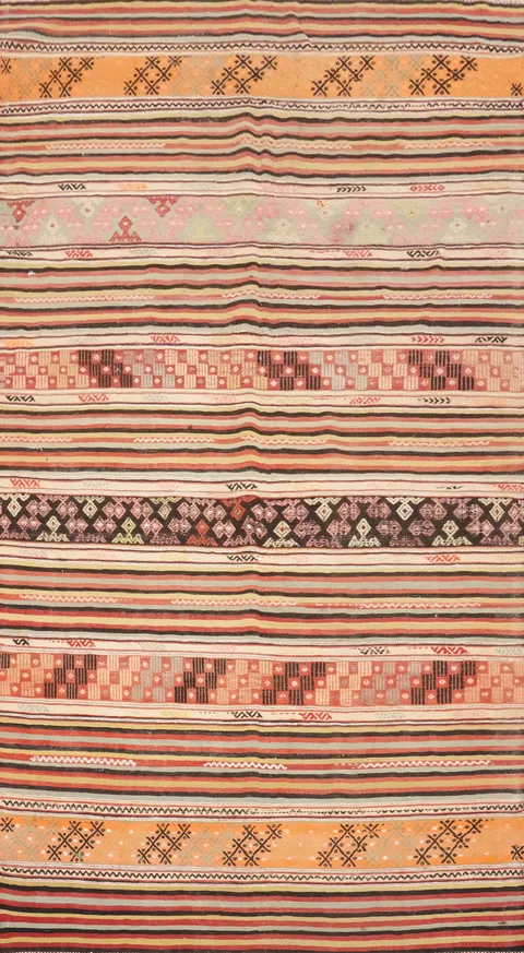 Geometric Wool Kilim Vegetable Dye Area Rug 5x9