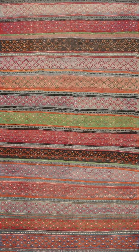 Vivid Multicolor Wool Kilim Area Rug 6x10 with Geometric Designs