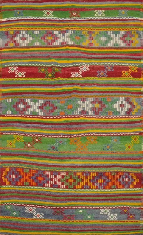 Vibrant Geometric Handmade Woven Kilim Area Rug 5x8