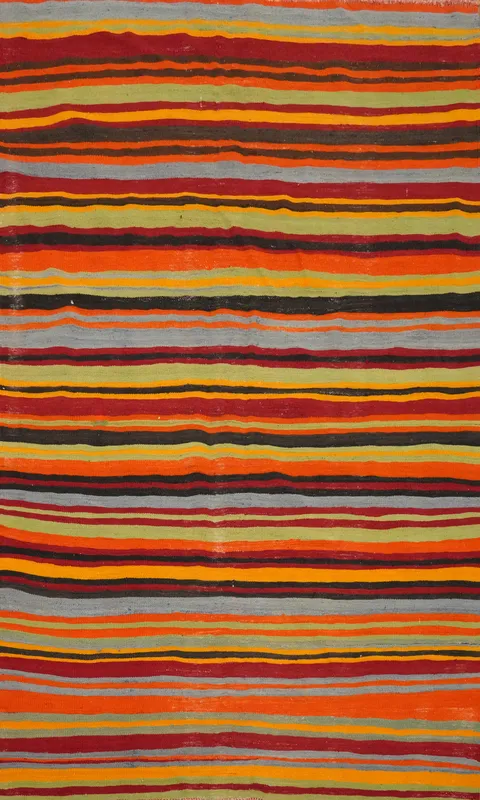 Vibrant Striped Kilim Area Rug 5x8 with Warm Earthy Tones