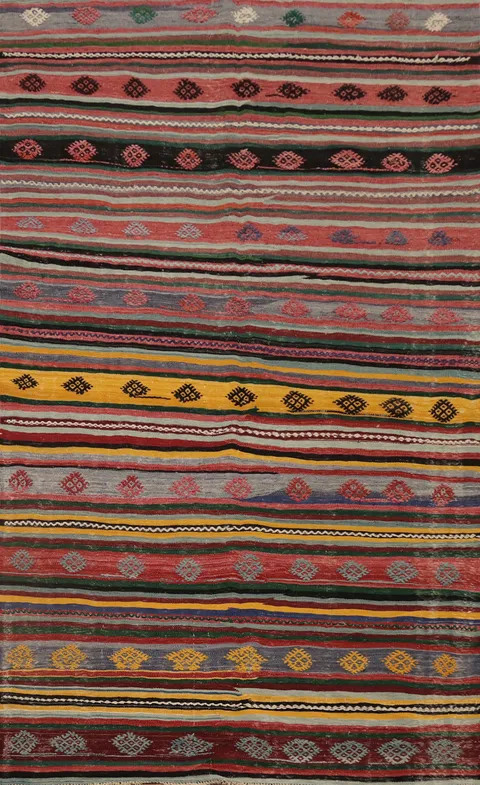 Vegetable Dye Kilim Turkish Area Rug 5x11
