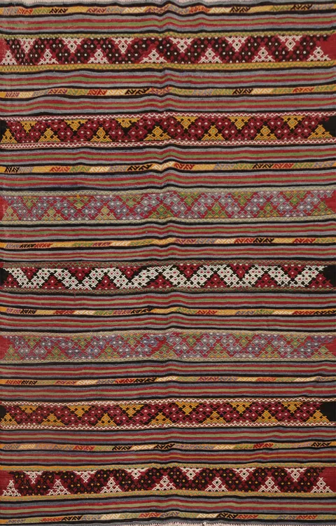 Handwoven Kilim Rug 5x7 with Geometric Patterns in Earthy Tones