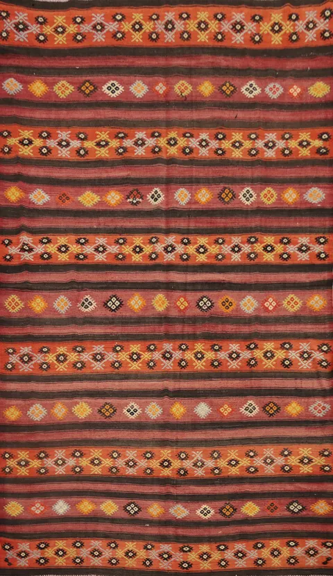 Striped Wool Vegetable Dye Kilim Turkish Area Rug 6x10