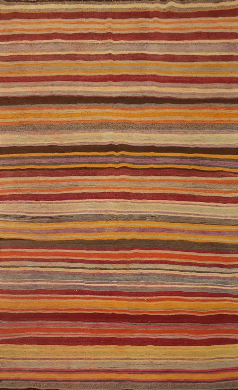 Vivid Earthy Tones Striped Kilim Rug 4x7 for Living Room Harmony