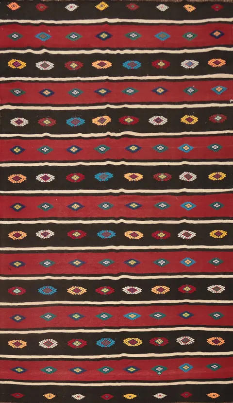 Finely Woven Tribal-Inspired Kilim Area Rug 6x10 with Colorful Accents