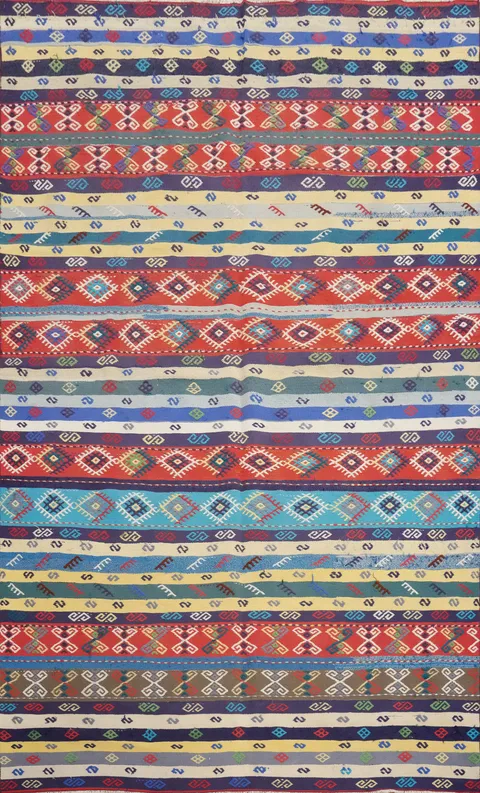 Vibrant Striped Geometric Kilim Area Rug 6x9 with Bold Colors
