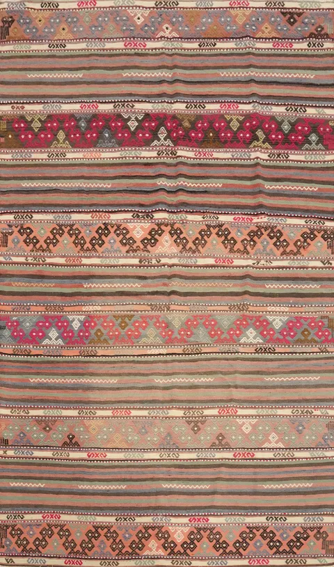 Rustic Bohemian Kilim Area Rug 5x9 with Bold and Vibrant Stripes