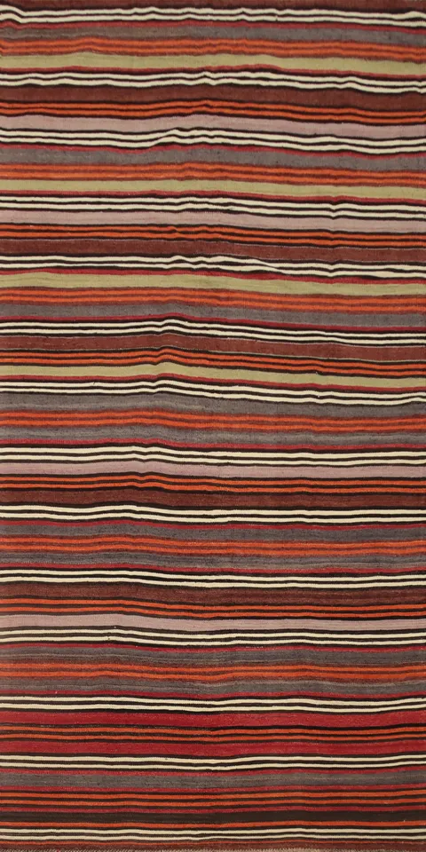 Warm Earth Tone Stripes Woven Kilim Area Rug 5x10 Perfect for Any Room