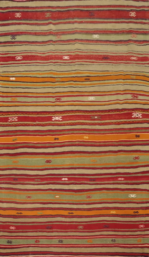 Vibrant Multicolor Striped Kilim Area Rug 5x8