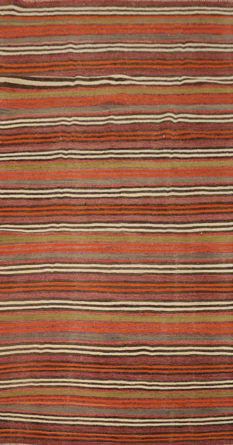 Earth-Tone Striped Kilim Runner Rug 4x9 for Cozy Home Interiors