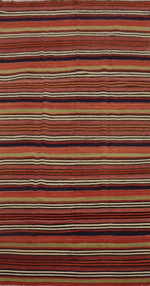 Warm Striped Kilim Area Rug 5x11 in Earthy Tones for Cozy Spaces