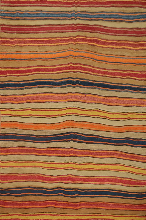 Earth-Toned Stripes Artisan Kilim Rug 5x7 for Home Décor