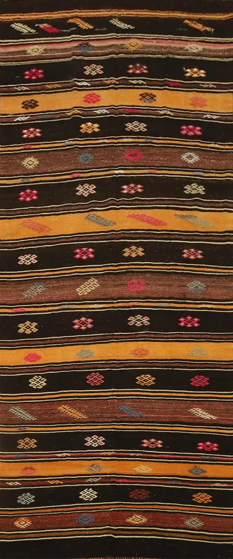 Vegetable Dye Kilim Turkish Runner Rug 4x12
