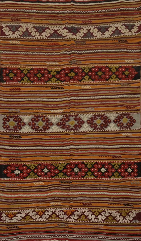 Handwoven Ethnic Kilim Area Rug 6x9 with Intricate Geometric Patterns