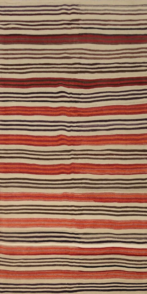 Warm and Cozy Striped Kilim Area Rug 5x10 in Earthy Warm Hues