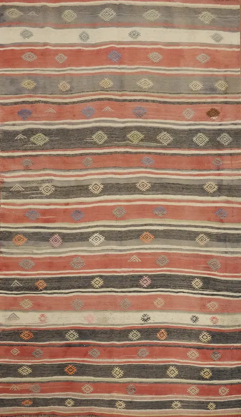 Bohemian Charm: Multi-Colored Striped Kilim Area Rug 6x9