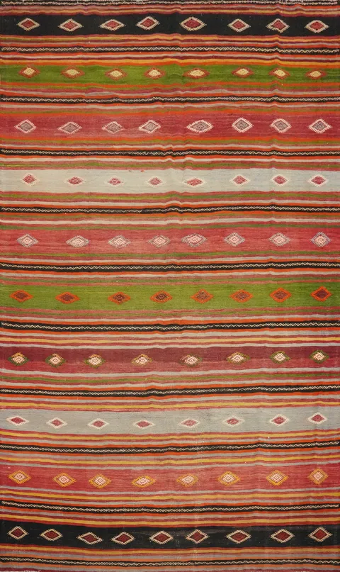 Vibrant Striped Kilim Area Rug 6x9 with Ethnic Tribal Patterns