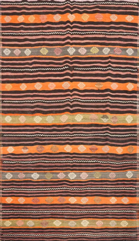 Vegetable Dye Wool Striped Kilim Area Rug 6x9