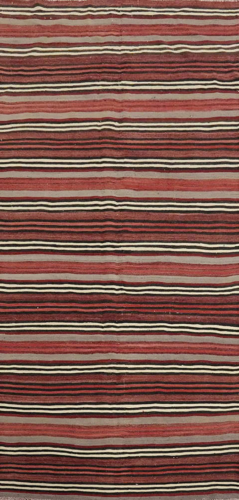 Vegetable Dye Kilim Striped Wool Area Rug 5x10