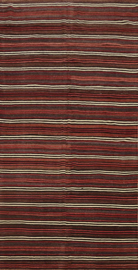 Sophisticated Red Striped Kilim Area Rug 5x11 Enhances Any Room Decor