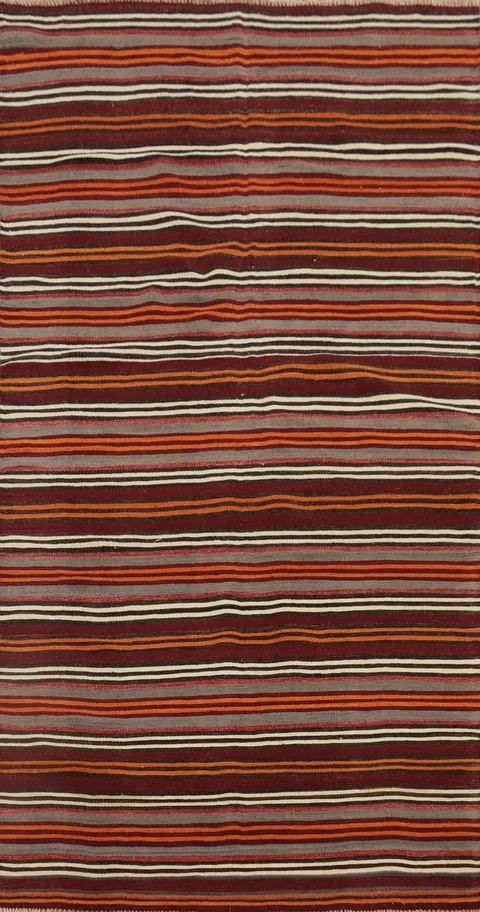 Vegetable Dye Kilim Striped Wool Area Rug 5x11
