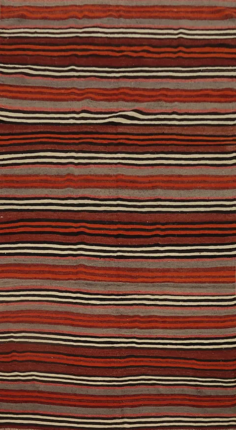 Bold Horizontal Stripe Kilim Area Rug 5x9 with Rustic Earth Shades