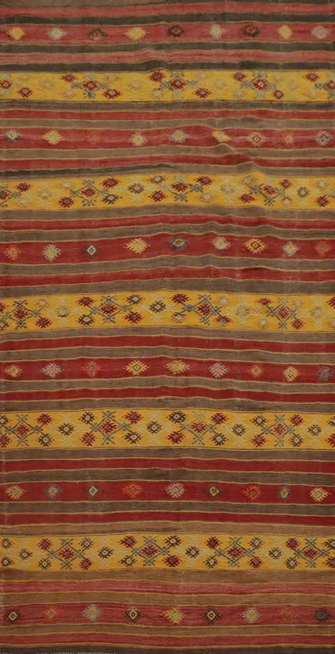 Vegetable Dye Kilim Striped Wool Area Rug 5x10