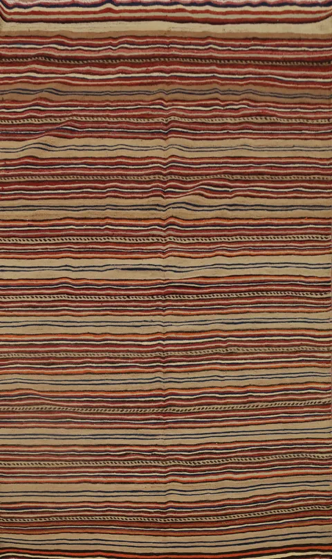 Handcrafted Kilim Area Rug 5X8 with Intricate Horizontal Stripes