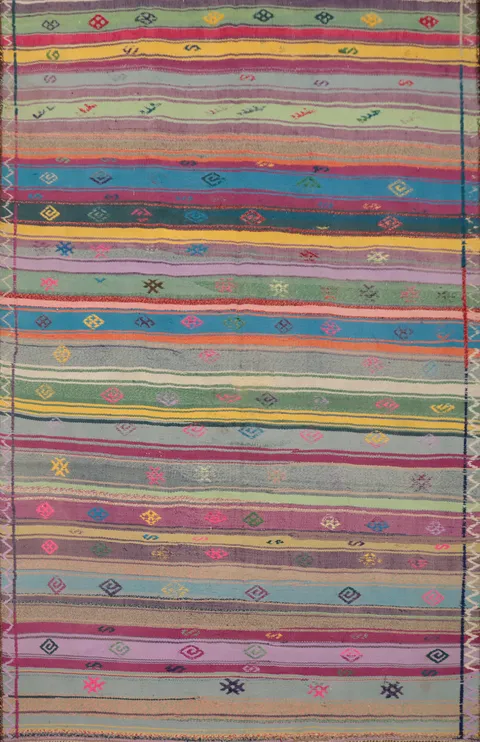 Handwoven Colorful Serene Stripes Kilim Rug 5x7 with Ethnic Charm