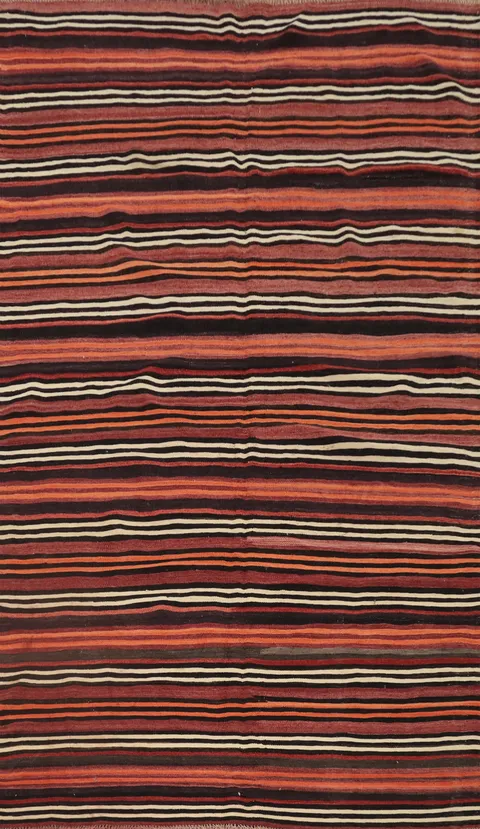 Stripe Kilim Area Rug 5x8 with Earthy Tones