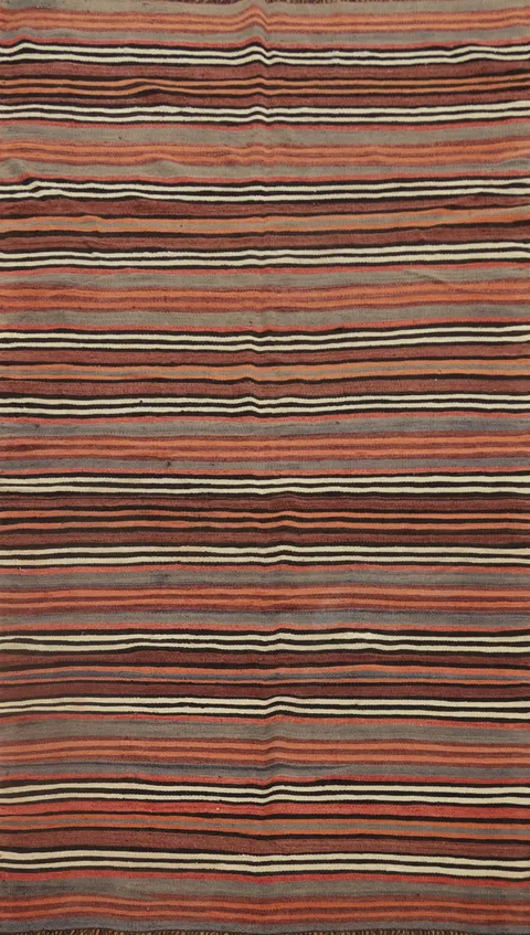 Vegetable Dye Kilim Striped Wool Area Rug 5x9