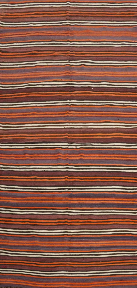 Richly Hued Striped Kilim Area Rug 5x11 for Casual Elegance