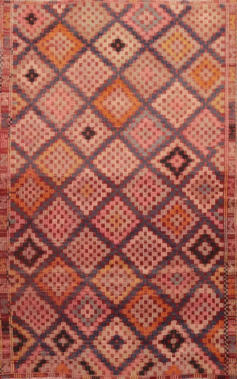 Vegetable Dye Kilim Geometric Area Rug 6x9