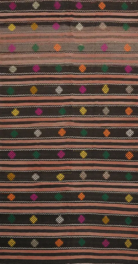 Handwoven Kilim Area Rug 5x10 with Multicolor Accents
