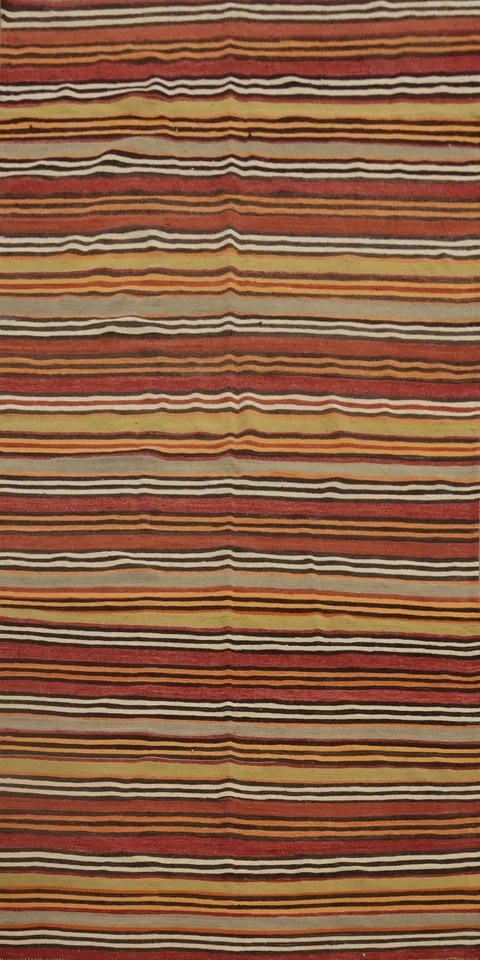 Vegetable Dye Kilim Striped Wool Area Rug 5x10