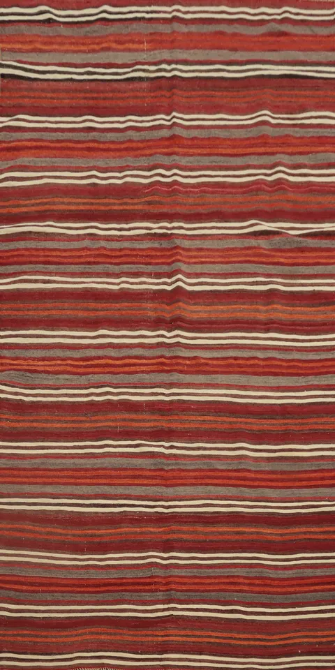 Vegetable Dye Kilim Striped Wool Runner Rug 4x9