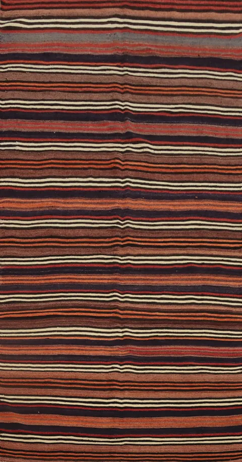 Vegetable Dye Kilim Striped Wool Area Rug 5x10