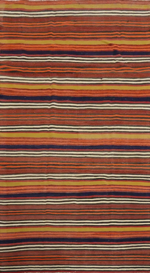 Vegetable Dye Kilim Striped Area Rug 5x10