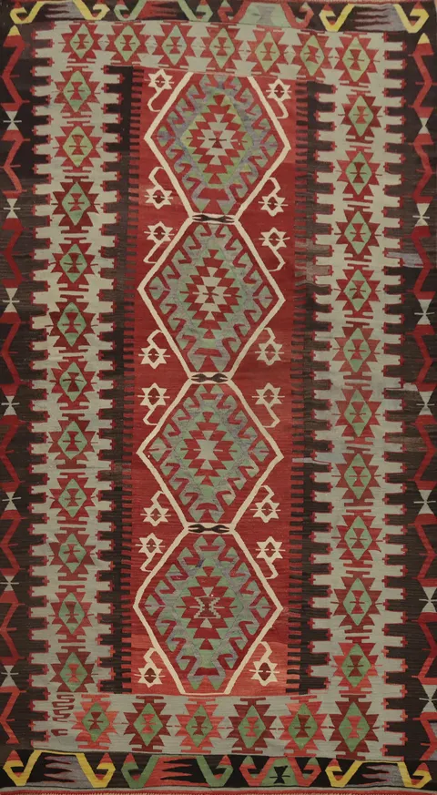 Vegetable Dye Kilim Geometric Area Rug 6x11