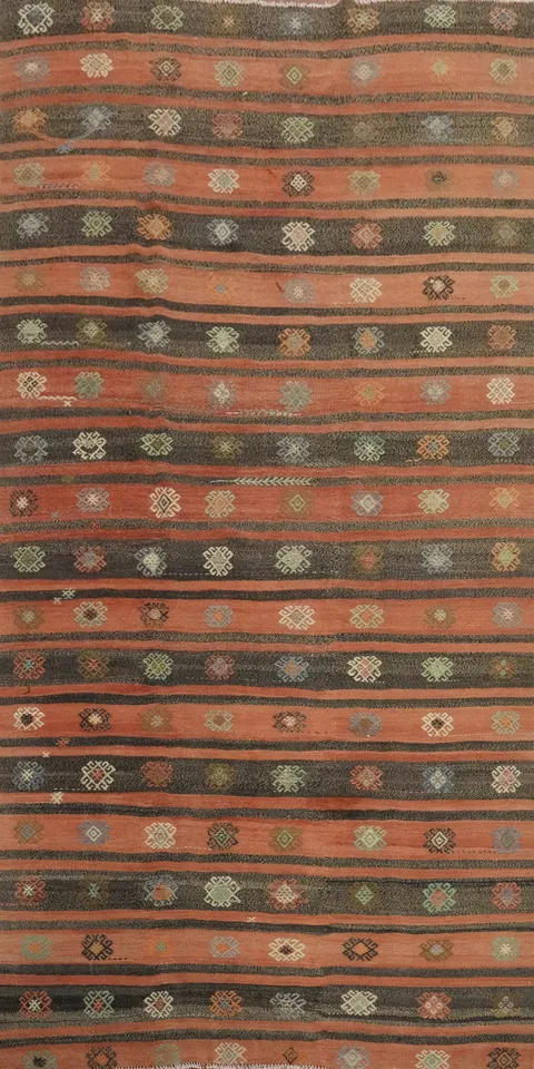 Vegetable Dye Kilim Geometric Area Rug 6x12
