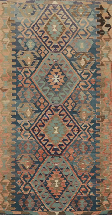 Vegetable Dye Kilim Geometric Area Rug 5x10