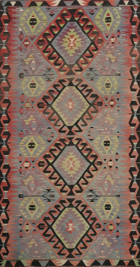 Vegetable Dye Kilim Geometric Area Rug 5x10