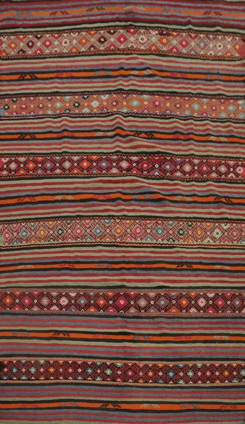 Vegetable Dye Kilim Geometric Area Rug 5x8