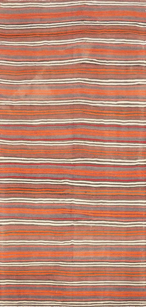 Vegetable Dye Kilim Striped Wool Area Rug 5x11