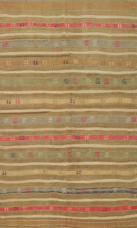 Vegetable Dye Kilim Striped Wool Rug 4x7