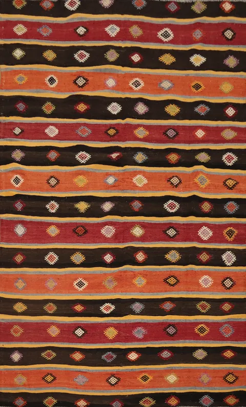 Vegetable Dye Kilim Striped Wool Area Rug 6x9